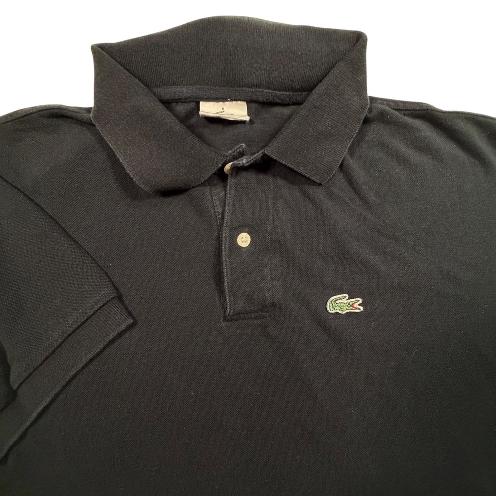 Y2K Lacoste Polo Shirt Size 6 XL Black Short Sleeve Pique Cotton Crocodile Logo